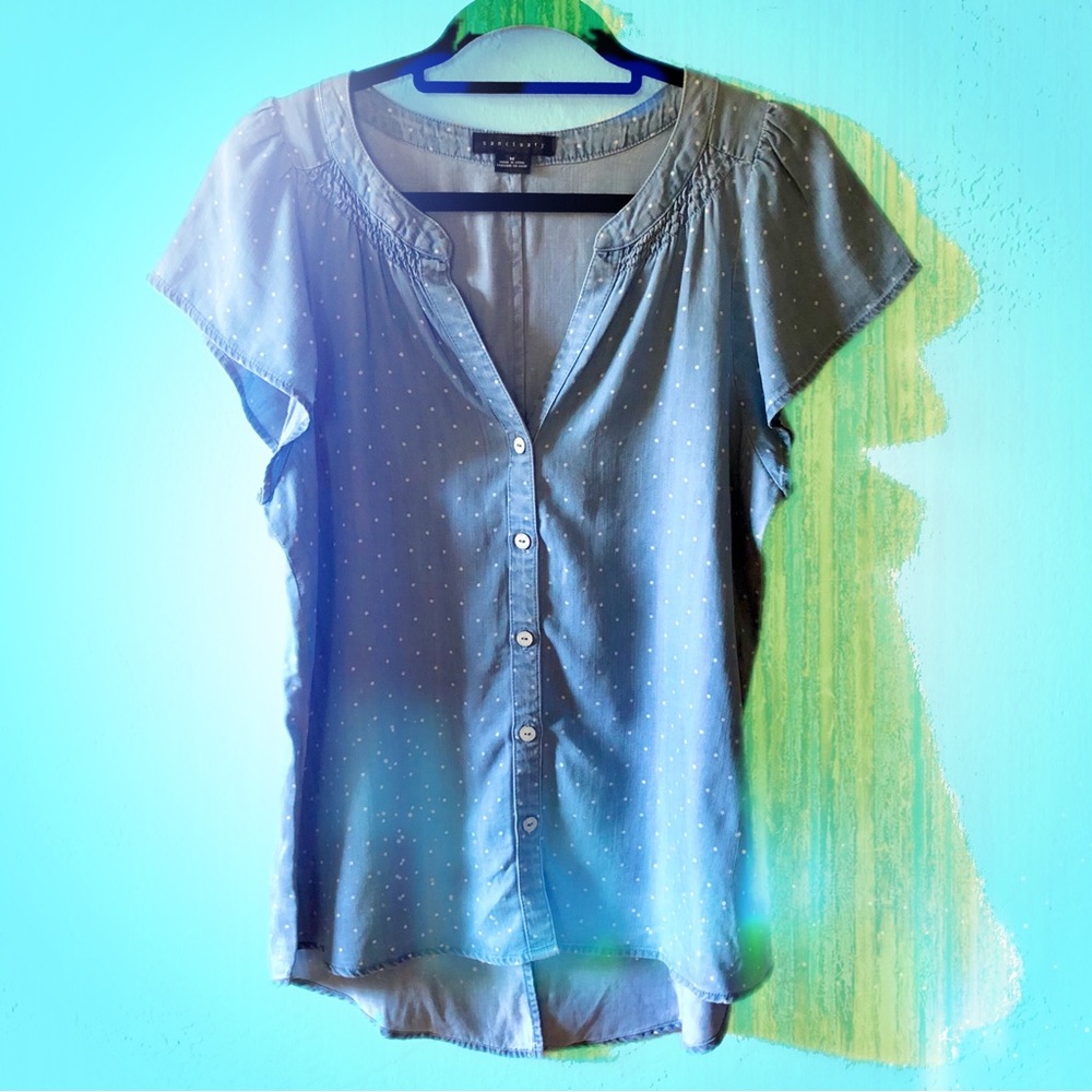 Polka dot chambray top